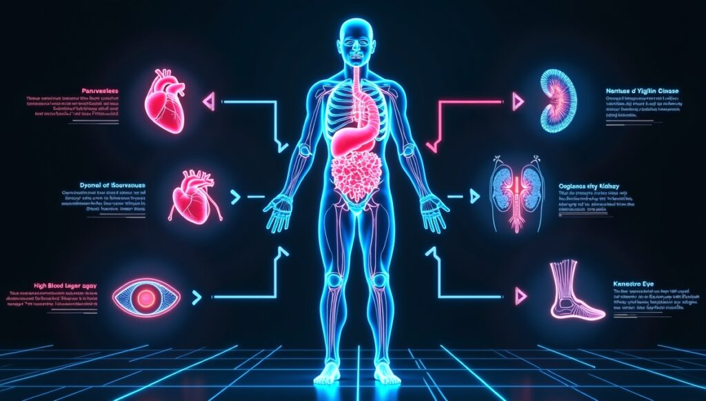 Flux_Dev_Futuristic_medical_poster_showing_how_diabetes_affect_2